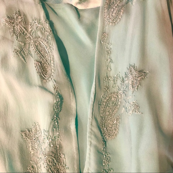 Silk Slip Dress in Tiffany Blue with Sheer Jacket Beaded Size 8 by Scala - Picture 7 of 16